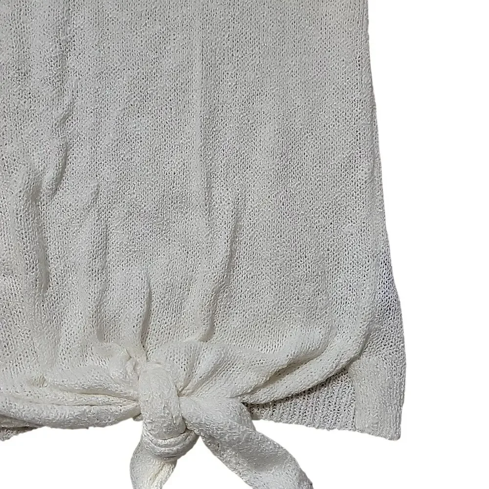 Women's United States Sweaters Open Knit Micro Crochet Knot Tied L Cream White